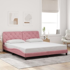 Estructura de cama sin colchón terciopelo rosa 180x200 cm