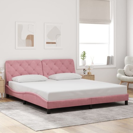 Estructura de cama sin colchón terciopelo rosa 180x200 cm