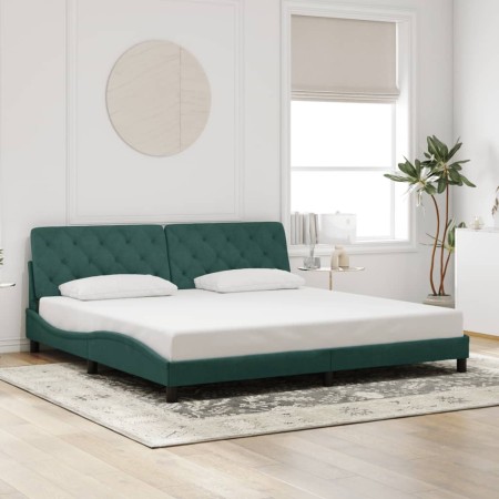 Estructura cama sin colchón terciopelo verde oscuro 200x200 cm