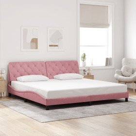 Estructura cama sin colchón terciopelo rosa 200x200 cm