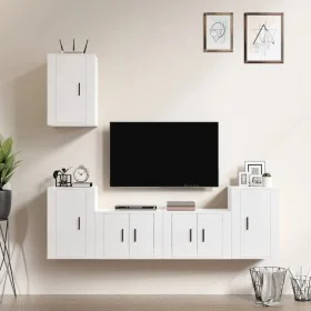 Set de muebles de TV 5 pzas madera contrachapada blanco brillo de vidaXL, Muebles TV - Ref: Foro24-3188568, Precio: 196,02 €,...