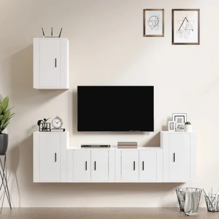 TV-Möbelset 5-teilig aus glänzend weißem Sperrholz von vidaXL, TV-Möbel - Ref: Foro24-3188568, Preis: 196,02 €, Rabatt: %
