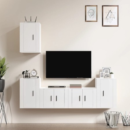 TV-Möbelset 5-teilig aus glänzend weißem Sperrholz von vidaXL, TV-Möbel - Ref: Foro24-3188568, Preis: 198,65 €, Rabatt: %