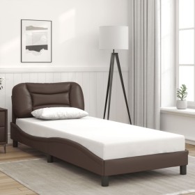 Estructura de cama sin colchón cuero sintético marrón 80x200 cm
