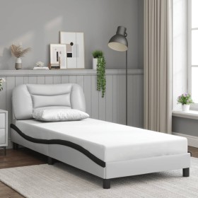 Cama con cabecero cuero sintético blanco y negro 80x200 cm