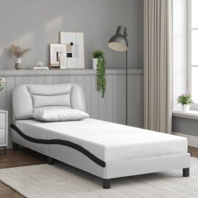 Cama con cabecero cuero sintético blanco y negro 80x200 cm en Camas y somieres | Comprar online en Foro24
