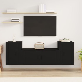 Set de muebles para TV 3 piezas madera contrachapada negro