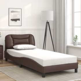 Estructura de cama sin colchón cuero sintético marrón 90x190 cm