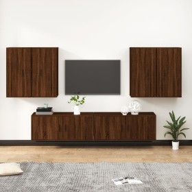 Set de muebles para TV 6 pzas madera contrachapada roble marrón