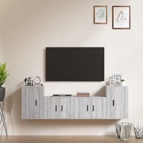 TV-Möbelset 4-teilig Sonoma graues Sperrholz von vidaXL, TV-Möbel - Ref: Foro24-3188548, Preis: 158,85 €, Rabatt: %