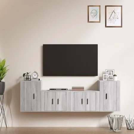 TV furniture set 4 pieces Sonoma gray plywood by vidaXL, TV Furniture - Ref: Foro24-3188548, Price: 156,83 €, Discount: %