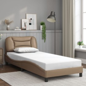 Estructura cama sin colchón cuero sintético capuchino 90x200 cm