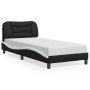 Estructura cama cabecero cuero sintético negro blanco 90x200 cm