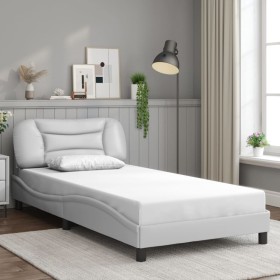 Estructura de cama sin colchón cuero sintético blanco 100x200cm