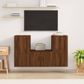 Set de muebles para TV 3 pzas madera contrachapada roble marrón