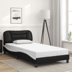 Estructura de cama con cabecero cuero sintético negro y blanco Estructura de cama con cabecero cuero sintético negro y blanco