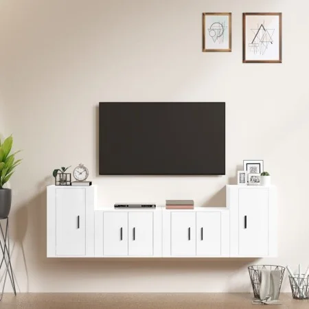 4-teiliges TV-Möbelset Sperrholz glänzend weiß von vidaXL, TV-Möbel - Ref: Foro24-3188544, Preis: 154,88 €, Rabatt: %