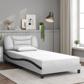 Estructura de cama con cabecero cuero sintético blanco y negro Estructura de cama con cabecero cuero sintético blanco y negro