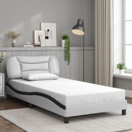Estructura de cama con cabecero cuero sintético blanco y negro