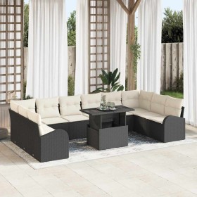 Conjunto de sofá de jardín con cojín 11 pcs Negro y crema