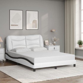 Estructura de cama con cabecero cuero sintético blanco y negro Estructura de cama con cabecero cuero sintético blanco y negro