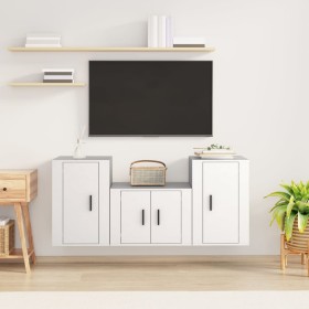 Set de muebles de TV 3 piezas madera contrachapada blanco