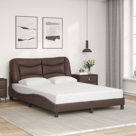 Estructura de cama sin colchón cuero sintético marrón 140x200cm