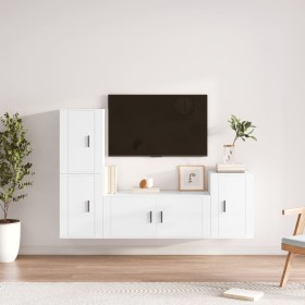 4-teiliges TV-Möbelset Sperrholz glänzend weiß von vidaXL, TV-Möbel - Ref: Foro24-3188600, Preis: 193,64 €, Rabatt: %