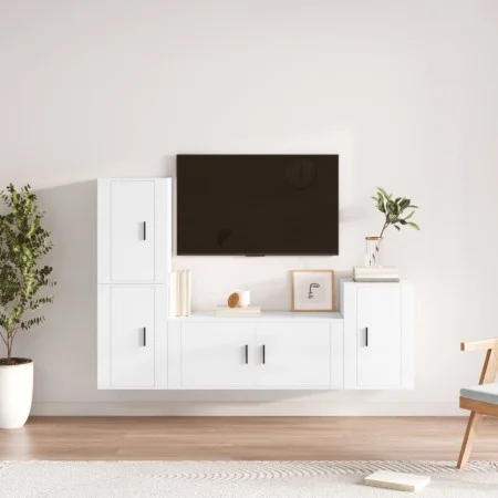 4-teiliges TV-Möbelset Sperrholz glänzend weiß von vidaXL, TV-Möbel - Ref: Foro24-3188600, Preis: 190,88 €, Rabatt: %