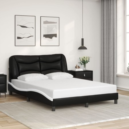 Estructura cama cabecero cuero sintético negro blanco 140x200cm