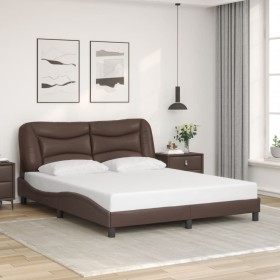 Estructura de cama sin colchón cuero sintético marrón 160x200cm