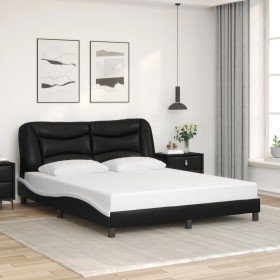 Estructura cama cabecero cuero sintético negro blanco 160x200cm en Camas y somieres | Comprar online en Foro24