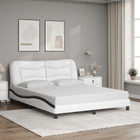 Estructura cama cabecero cuero sintético blanco negro 160x200cm en Camas y somieres | Comprar online en Foro24