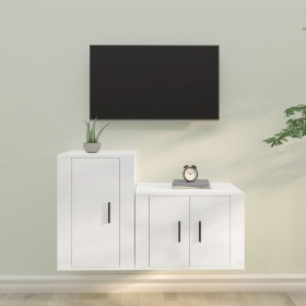2-piece white plywood TV furniture set by vidaXL, TV Furniture - Ref: Foro24-3188446, Price: 76,82 €, Discount: %