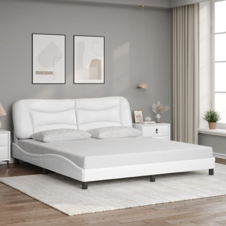 Estructura de cama sin colchón cuero sintético blanco 180x200cm