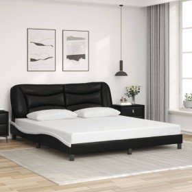 Estructura de cama con cabecero cuero sintético negro y blanco Estructura de cama con cabecero cuero sintético negro y blanco