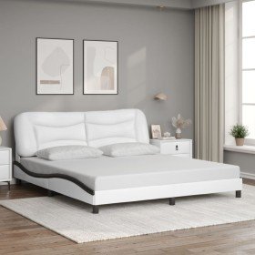 Estructura de cama con cabecero cuero sintético blanco y negro en Camas y somieres | Comprar online en Foro24