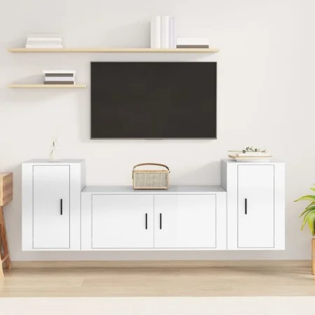 3 Stk. TV-Möbelset Sperrholz glänzend weiß von vidaXL, TV-Möbel - Ref: Foro24-3188512, Preis: 149,39 €, Rabatt: %