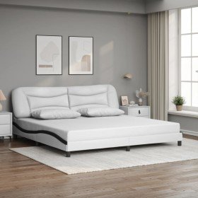 Cama sin colchón cuero sintético blanco negro 200x200 cm