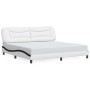 Cama sin colchón cuero sintético blanco negro 200x200 cm