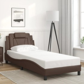 Estructura de cama sin colchón cuero sintético marrón 80x200 cm