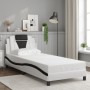 Cama con cabecero cuero sintético blanco y negro 80x200 cm