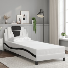 Cama con cabecero cuero sintético blanco y negro 80x200 cm