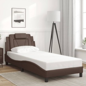 Estructura de cama sin colchón cuero sintético marrón 90x190 cm