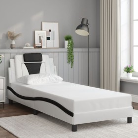 Estructura de cama con cabecero cuero sintético blanco y negro