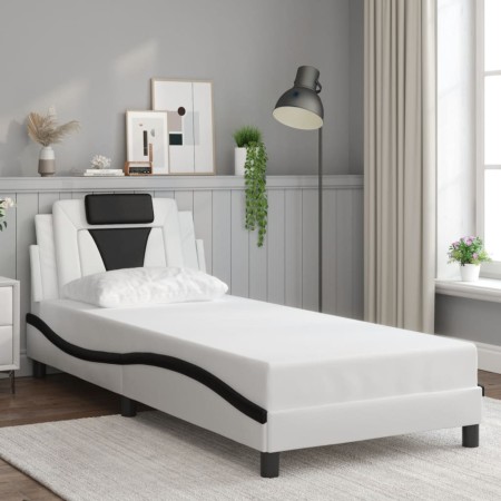 Estructura de cama con cabecero cuero sintético blanco y negro