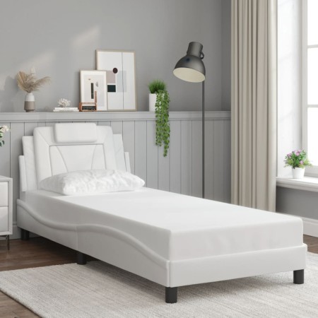 Estructura de cama sin colchón cuero sintético blanco 90x200 cm