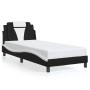 Estructura cama cabecero cuero sintético negro blanco 90x200 cm