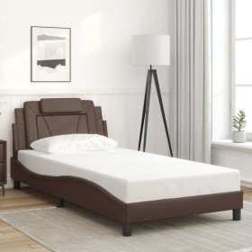 Estructura de cama sin colchón cuero sintético marrón 100x200cm