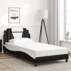 Estructura de cama con cabecero cuero sintético negro y blanco Estructura de cama con cabecero cuero sintético negro y blanco